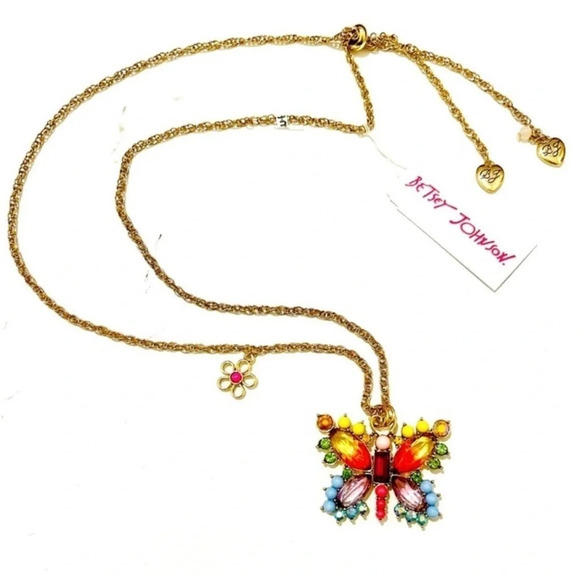 BETSEY JOHNSON Slide ‘Love Fest’ Butterfly or Dragonfly Crystal Necklace NEW NWT - Picture 1 of 6